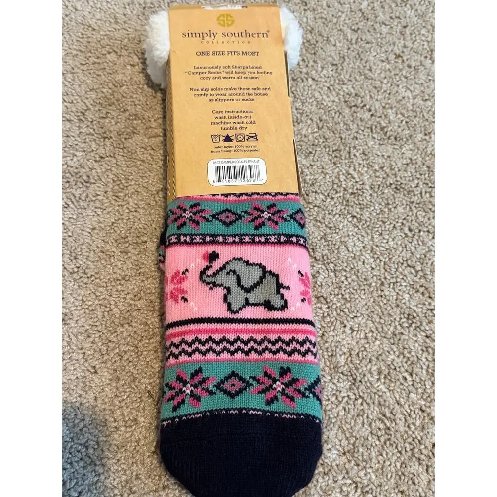 Simply Southern Camper Sherpa Lined Socks NWT Cozy Non Slip Slipper Socks